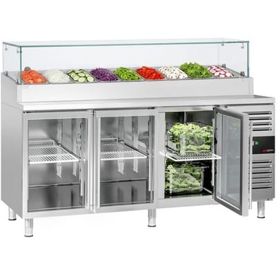 GGM Gastro Zubereitungstisch PREMIUM - 1795mm - 3 Glastüren - mit Glasaufsatz - für 9x GN 1/3