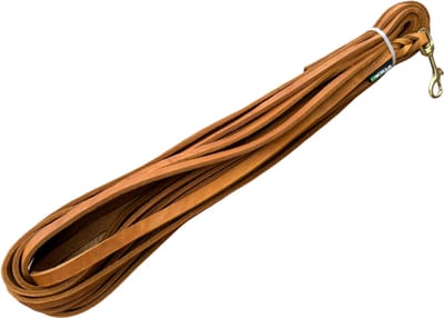 K9World by van der Veeke, Leren Hondenriem 5 Meter Zonder Handvat – Cognac Bruin - Lange Lijn / Speurlijn – Sterk Echt Leer – Handgemaakt - Sterke Messing Musketon