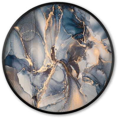 Poster in lijst Rond - Fotolijst 60x60 cm - Posters - Marmer - Grijs - Blauw - Luxe - Goud - Ronde posterlijst zwart - Decoratie - Wanddecoratie woonkamer - Muurdecoratie slaapkamer