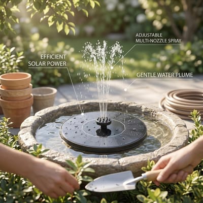 Fontaine Solaire 6,3 Pouces Pompe de Fontaine pour Bain d'Oiseaux Solaire avec 6 Buses pour Bassin d'Extérieur Piscine Jardin Aquarium