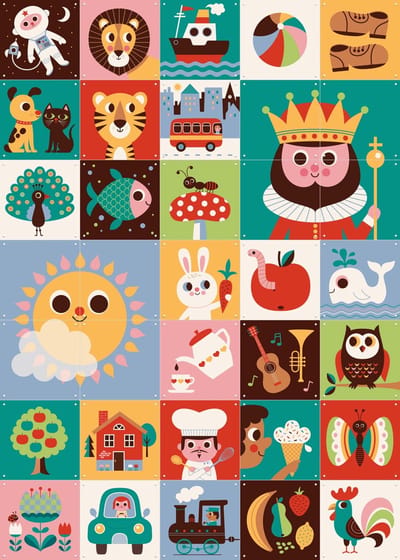 IXXI Playful Kids' World Collage Box, Ingela P. Arrhenius - 100 x 140 cm - Gratis ophangtool - Grote wanddecoratie en posters - Fantasierijk