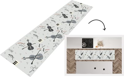 Keukenloper - Loper keuken - Patroon - Muziek - Viool - 200x50 cm - Keukenloper vinyl
