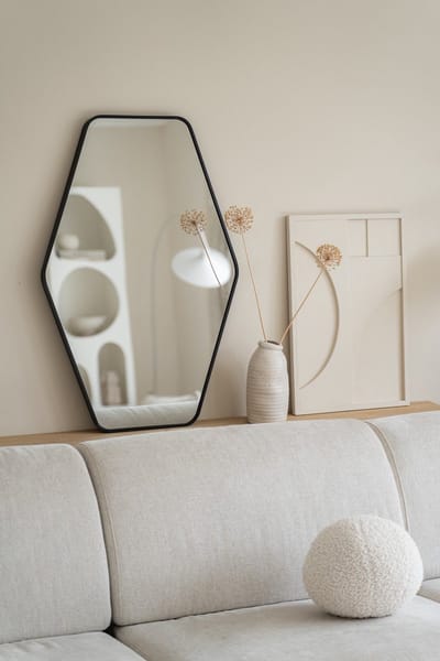 Nordic Style® Hexagon spiegel 90x60cm - Zwart - Scandinavische Spiegels - Hexagon - Wandspiegel - Badkamerspiegel - Gangspiegel - Wand - Gang - Badkamer