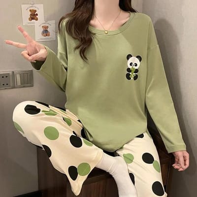 Pyjama Set Grote Maat Comfortabele Lange Mouw Broek Student Huiskleding Tweedelige Set Bedrukt Ronde Hals Pullover M beige