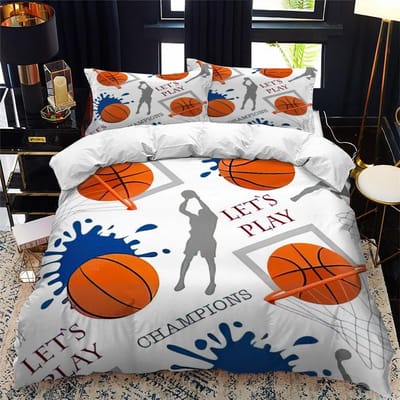 Kinderen Basketbal Dekbedovertrek Set 3D King Queen Size Cool Sport Thema Voor Kinderen Kinderen Tieners Bal Gaming Polyester Beddengoed Set EU single(135x200cm)