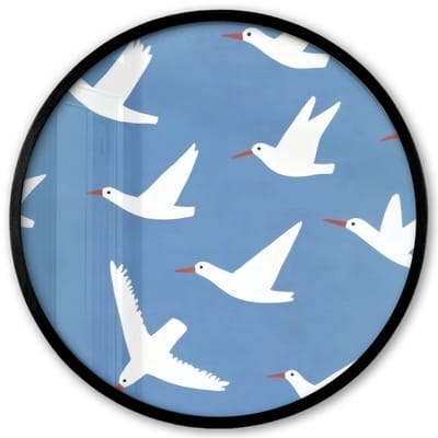 Poster in lijst Rond - Fotolijst 40x40 cm - Posters - Vogels - Wit - Patroon - Ronde posterlijst zwart - Decoratie - Wanddecoratie woonkamer - Muurdecoratie slaapkamer