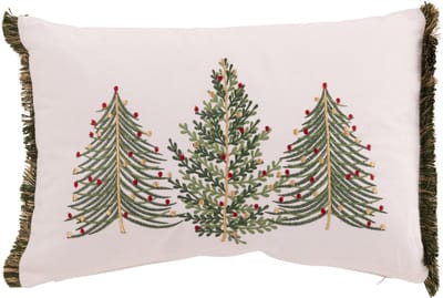 J-Line kussen Kerstbomen - katoen - wit/donkergroen