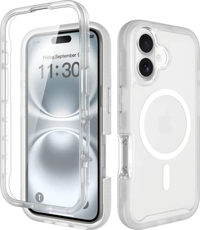 Hoesje met Ingebouwde Screenprotector Geschikt voor Apple iPhone 16 - Compatibel met MagSafe / Qi2 - Full Protect - Schokbestendige Beschermhoes - Case Matte Transparant