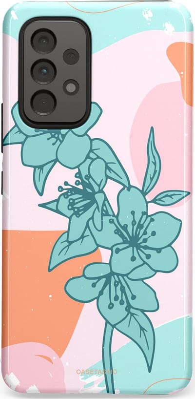 Casetastic hoesje geschikt voor Samsung Galaxy A53 (2022) 5G - Dubbellaagse bescherming - Roze Oranje Turqoise Bloemen Modern - Fashion Case - Wit Mintgroen Perzik Lichtroze
