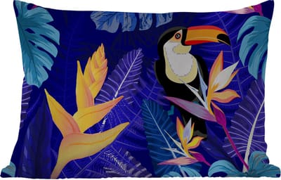 Buitenkussens - Tuin - Jungle - Toekan - Bloemen - Planten - Kinderen - Paars - Dieren - 50x30 cm