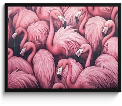 Poster in lijst - Fotolijst 70x50 cm - Posters - Flamingo - Roze - Dieren - Posterlijst zwart - Decoratie - Wanddecoratie woonkamer - Muurdecoratie slaapkamer