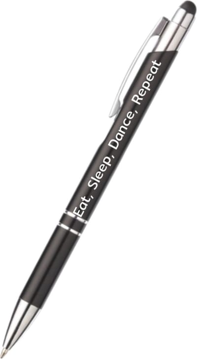 Akyol - eat, sleep, dance, repeat pen - zwart - gegraveerd - Quotes pennen - familie - pen met tekst - leuke pennen - grappige pennen - werkpennen - stagiaire cadeau - cadeau - bedankje - afscheidscadeau collega - welkomst cadeau - met soft touch
