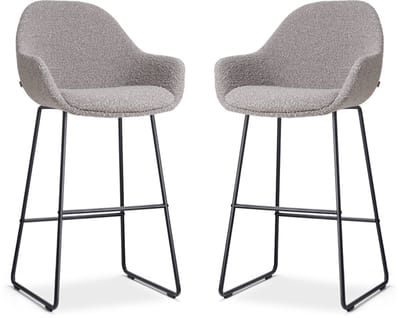 Nolon Nino-Mae Barkrukken Set van 2 Bouclé Taupe - Zwart Onderstel - 75 cm - Hoge Kruk - Barkruk met Rugleuning - Design - Scandinavisch - Comfortabel