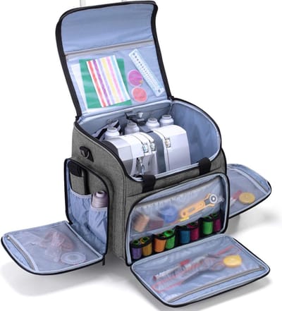 Stunq® Over locker Trolley – Afneembare Cover lock Naaimachine Tas met Bodemplaat & Accessoire vakken – Geschikt voor Over lock Naaimachines (Grijs)