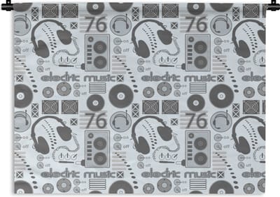 Wandkleed - Wanddoek - DJ - Koptelefoon - Vintage - Tekening - Design - 120x90 cm - Wandtapijt