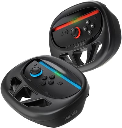 Phreeze - Stuurwiel geschikt voor Nintendo Switch 2 - Stuur Set - Controller Houder geschikt voor Joy Con - Trigger Knoppen - Racing Wheel - Zwart