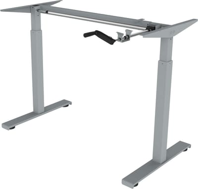 Prijstopper!! Mooi hand verstelbaar ergonomisch zit / sta bureauonderstel exclusief werkblad in de kleur aluminium.