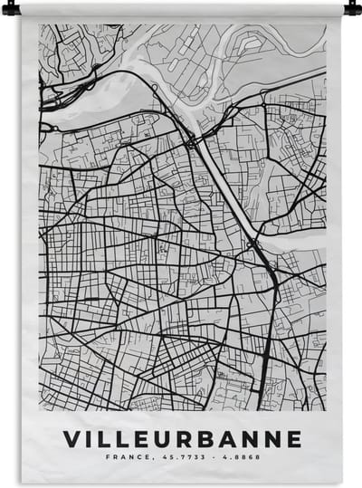 Wandkleed - Wanddoek - Frankrijk - Villeurbanne - Stadskaart - Plattegrond - Kaart - 120x180 cm - Wandtapijt
