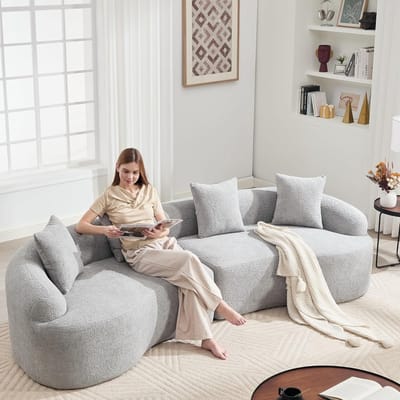 4-Zitsbank, Modulaire, Gebogen Bank, Samendrukbare Bank, Gebogen Chenillebank, Modern in een Doos, 4-zits, Comfortabel en Stijlvol voor Woonkamer en Appartement, Geen Installatie Nodig-Grijs