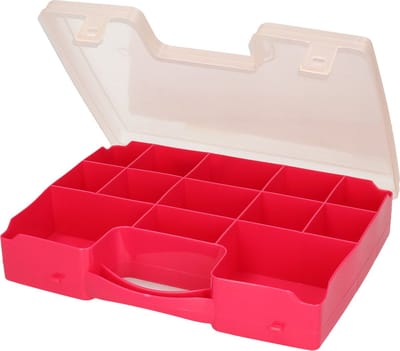 Plasticforte Opbergkoffertje - 13-vaks - roze - opbergkoffer - sorteer box - 27,5 x 20,5 x 3 cm