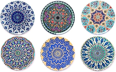 Onderzetter - 6-delige set - Kurk & plaatmetaal - Uniek design - Cadeauidee | Boho