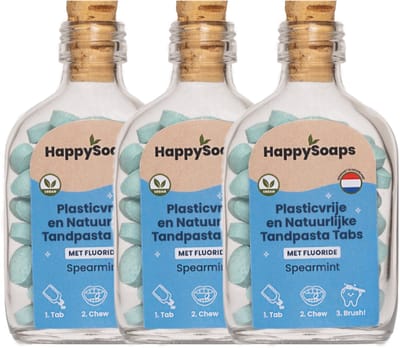 HappySoaps - Kwartaalbox Tandpasta Tabs - Met Fluoride - 3 x 62 tabs