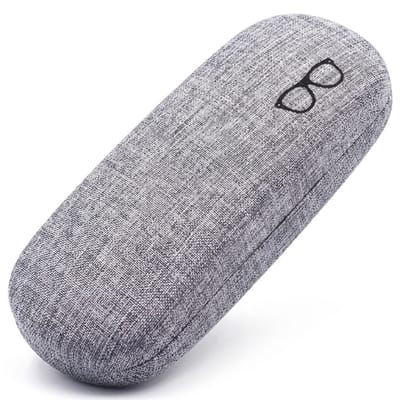 Paars brillenkoker brillendoos unisex met stoffen buitenkant en metalen doos – stevige brillen koker voor optische bril of zonnebril – compacte harde brillen case met textiel bekleding en brillen icoon