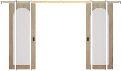 Vente-unique Dubbele schuifdeur met inbouwsysteem in hout en MDF - boog met geribbeld gehard glas - 2 x H205 x B83 cm - ODEZA