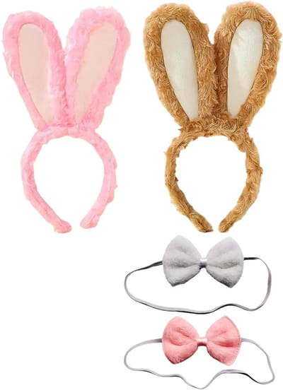 Pluche Hoofdband met Konijnenoren - Haaraccessoire voor Vrouwen en Meisjes - Set van 2 - Roze en Oranje - Cosplay, Feestdecoratie en Themafeest Accessoire
