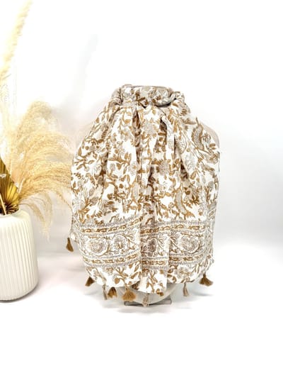 Lange dames sjaal Suze-gebloemd motief-taupe wit beige bruin