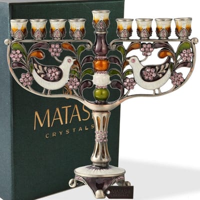 Kandelaar - Kaarsenstandaard Decoratie - Feestelijke Sfeer - Handgeschilderde Kwaliteit - 2.5 x 7.5 x 7.25 inch - Paars Groen Brons