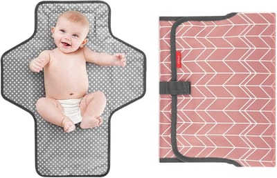 Draagbaar Aankleedkussen - Reis Verschoningsmat - Baby Verzorgen Onderweg - Waterdicht en Makkelijk Schoon - 27x22 Inch - Roze Golfprint