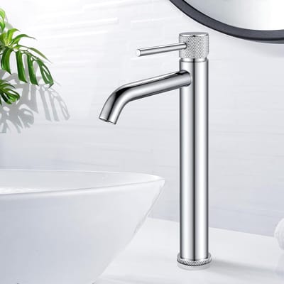 Badkamer Hoge Wastafelarmatuur Wastafelarmatuur Eengreepsmengkraan Chroom, Ronde Wastafelarmatuur, Kranen Badkamer Roestvrij Staal, G3/8