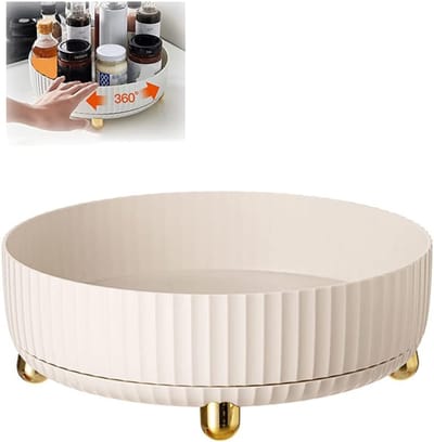 KZQ Draaiplateau, multifunctioneel kruidenrek, cosmeticarek, opbergrek, draaiplateau, keukenopbergrek en woondecoratie - beige