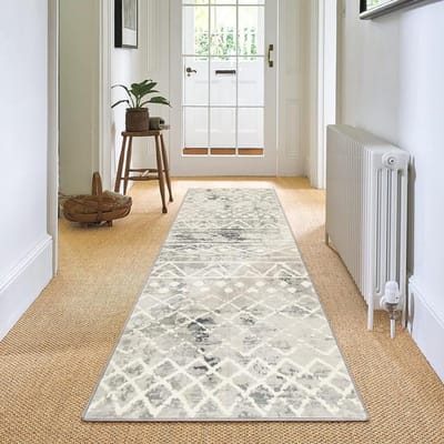 Hal Runner Tapijt 60x240cm Antislip Wasbaar Zachte Microfiber Geometrisch Tribal Floor Tapijt Runner - Grijs the stair mat