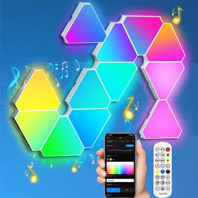 Rosnek Triangle RGB Wandlamp Binnen met Bluetooth, APP en Afstandsbediening - 5V USB - voor Gamer & Slaapkamer Sfeerlamp - 3 Stuks