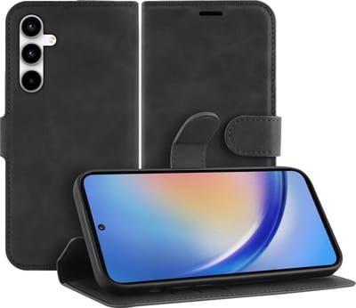 Cazy hoesje geschikt voor Samsung Galaxy A35 Hoesje met Pasjeshouder - Premium Bookcase - Zwart