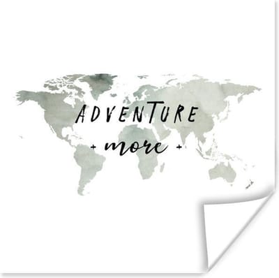 Poster 30x30 cm - Wereldkaart - Quote - Aquarel - Posters - Kamer decoratie - Wanddecoratie woonkamer - Muurdecoratie slaapkamer