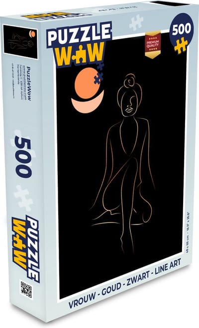 Puzzel Vrouw - Goud - Zwart - Line art - Legpuzzel - Puzzel 500 stukjes