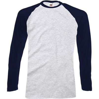 Fruit of the Loom Heren Baseball T-shirt met lange mouwen (Grijs/Diep marineblauw)
