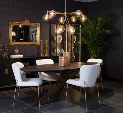 Ovale Eettafel Zwart Eikenhout Met Metalen X-Poot 230x100 cm – Modern Design – Novihome