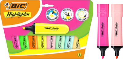 BIC Marking Flat - Markeerstiften - Highlighter in Fluo en Pastel Kleuren - Fluostiften met Schuine punt 1.2 mm-4.6 mm - 8 stuks