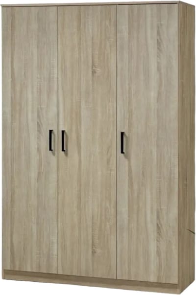 Interiax Opbergkast - Kledingkast 'Lucas' - 3 Deuren, 1 Hanger & 4 Legplanken | Sonoma Eik | 184x120x52 cm