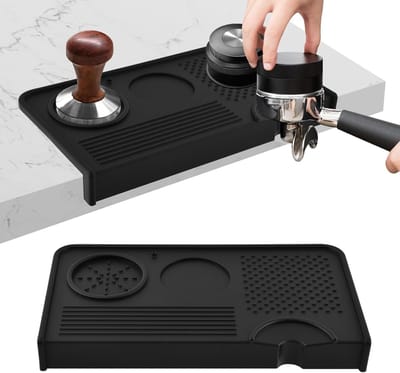 Koffiestampermat - 265 × 145 × 31 mm - Siliconen - Gebruiksvriendelijk - Antislip en Schokabsorberend - Beschermmat voor Koffiemachine - Geschikt voor Thuis en Horeca - Zwarte Kleur