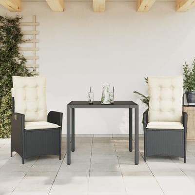 vidaXL - 3-delige - Tuinset - met - kussens - poly - rattan - zwart
