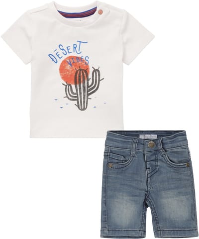 Koko Noko - Noppies - Kledingset - 2delig - Blue Jeans - Shirt Totnes White Sand - Maat 86