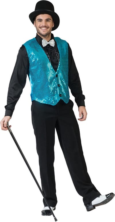 Verkleedpak disco glitter vest Vest Charleston Blauw 48-50 - Carnavalskleding