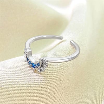 Verstelbare Zon en Maan Overlappende Draagring voor Vrouwen Meisjes Sprankelende Koppelringen Set Vinger Bruiloft Sieraden Cadeaus zilver