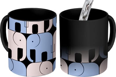 Magische Mok - Foto op Warmte Mokken - Koffiemok - Olifant - Lijn - Zwart - Patronen - Magic Mok - Beker - 350 ML - Theemok