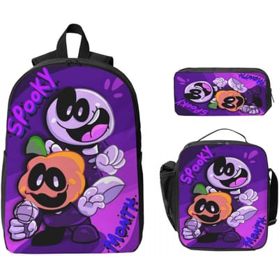 Ensemble de 3 pièces Sacs d'école Cartoon Horreur Mois Sinistre pour Enfants Boîtes à Crayons Sacs à Dos avec Boîte à Lunch Pour Étudiants Sac à Dos